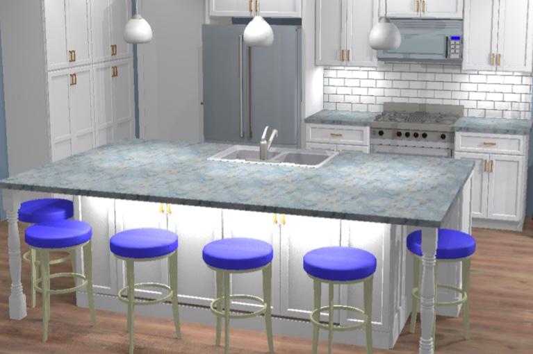 Kitchen design plan with color renderings