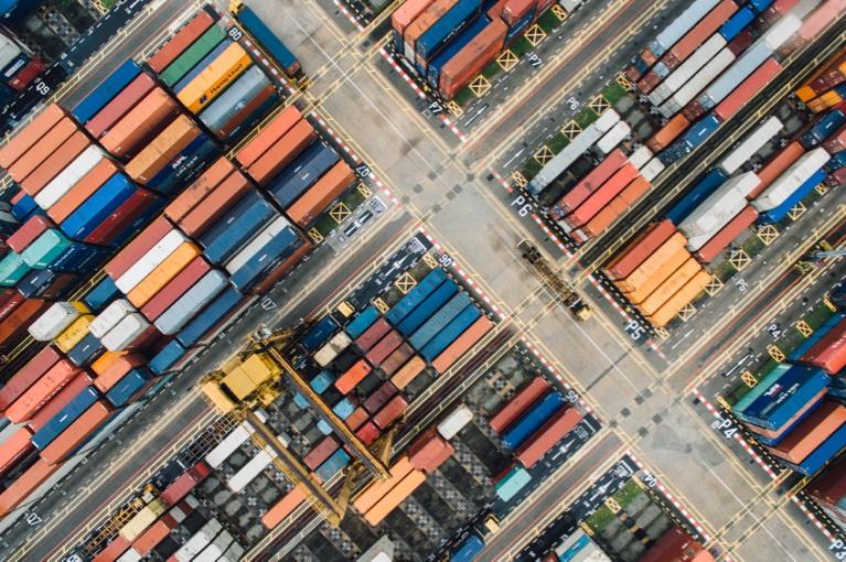 Shipping container port aerial view